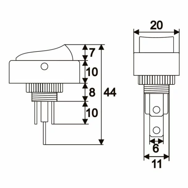 Interupator basculant 1 circuit 20A-12VDC OFF-ON, cu LED verde