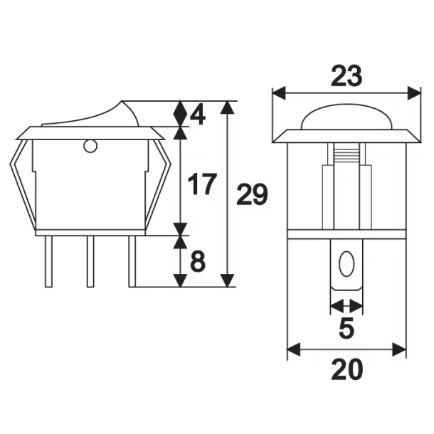 Interupator basculant1 circuit6A-250VON-OFFlumini de albastru