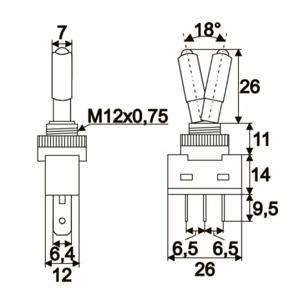 Intrerupatoare cu brat 1 circuit 20A-12VDC OFF-ON cu LED albastru