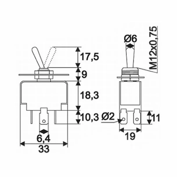 Intrerupatoare cu brat 2 circuit 10A-250V ON-ON