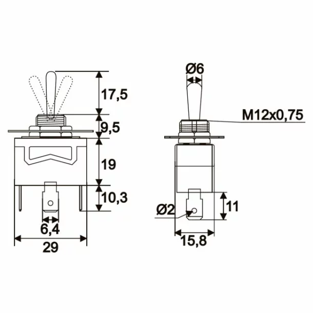 Intrerupatoare cu brat de moment 1 circuit 10A-250V (ON)-OFF-(ON)