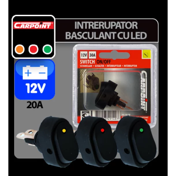 Intrerupator basculant cu LED 12V - 30A - Galben