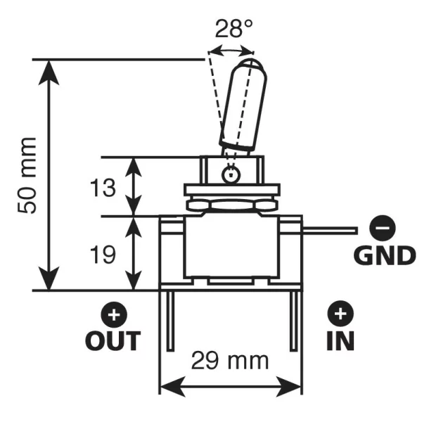 Toggle switch with led, 2 terminals - 12V - Blue - 20A