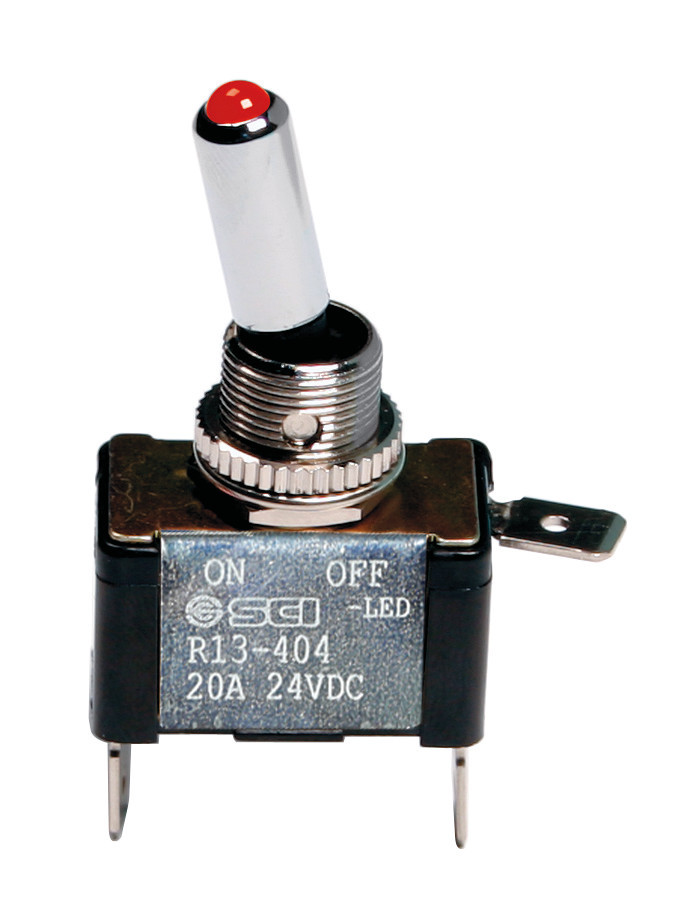 Toggle switch with led, 2 terminals - 12V - Red - 20A thumb