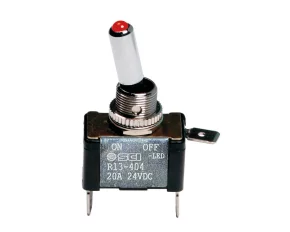 Toggle switch with led, 2 terminals - 12V - Red - 20A
