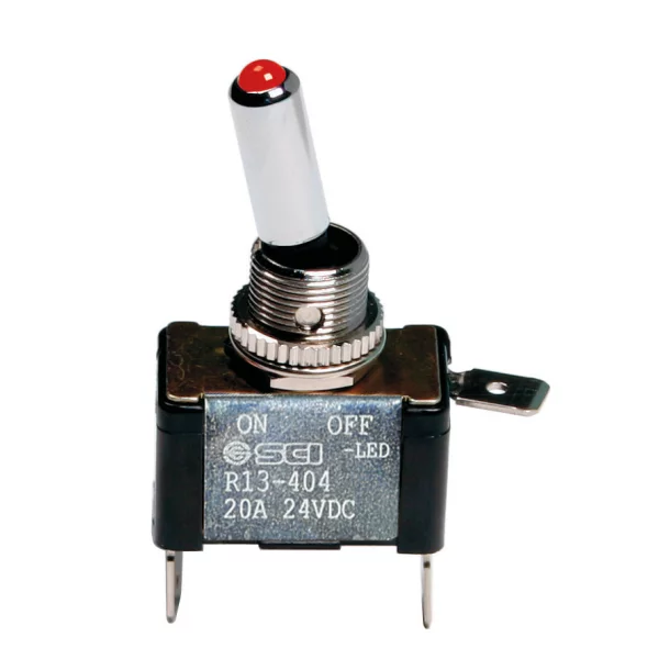 Toggle switch with led, 2 terminals - 12V - Red - 20A