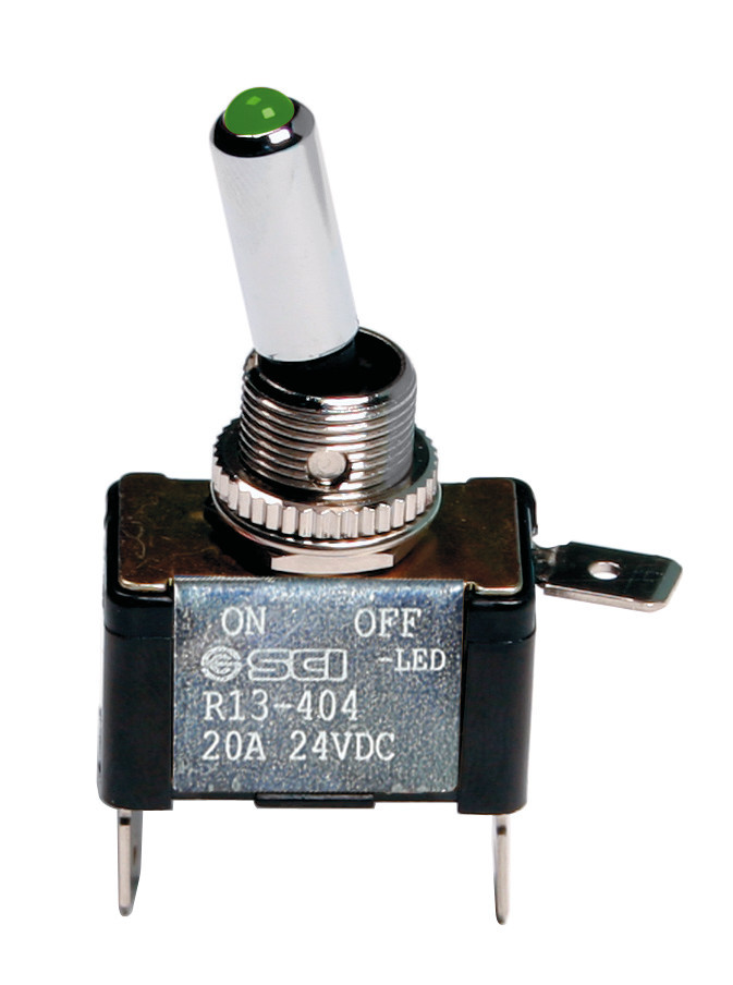Toggle switch with led, 2 terminals - 12V - Green - 20A thumb