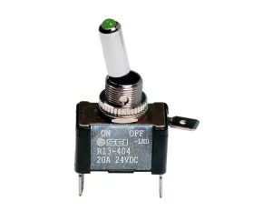 Toggle switch with led, 2 terminals - 12V - Green - 20A
