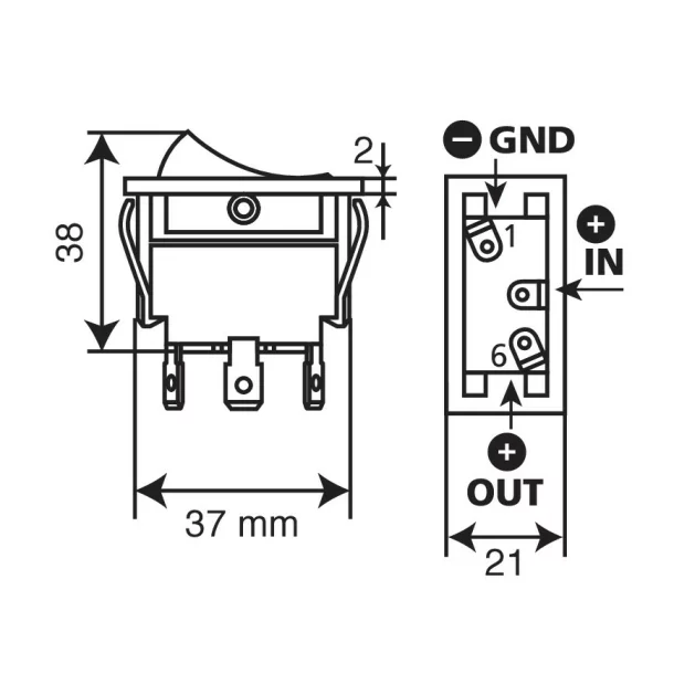 Illuminated rocker switch - 12V - 20A