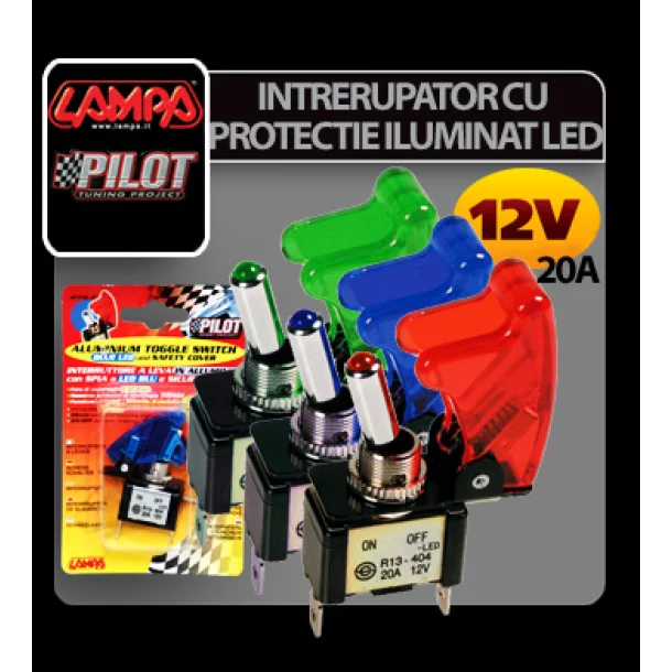 Intrerupator cu protectie iluminat cu led 12V-20A - Albastru