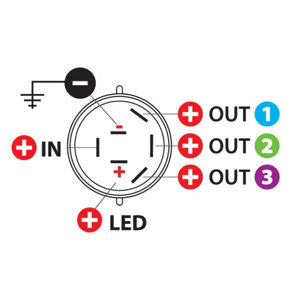 Rotating switch, 4 positions - 12/24V - 10A