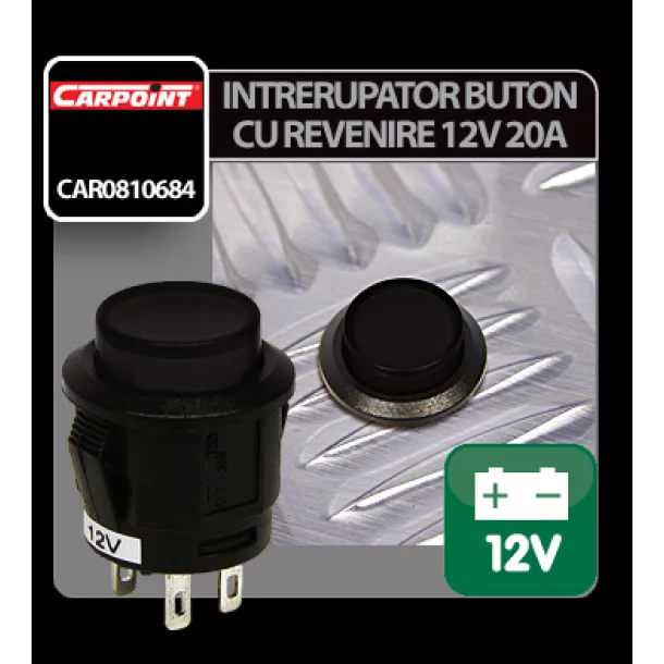 Intrerupator tip buton cu revenire Negru 12V 20A