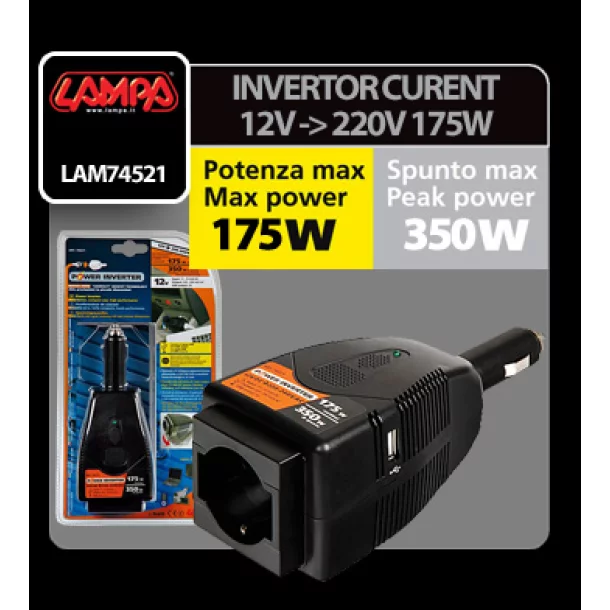 Invertor curent de la 12V la 220V 175W cu USB Lampa