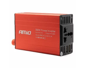 Áram inverter 12V-ról 220V-ra, 300/600W, 2xUSB, Amio