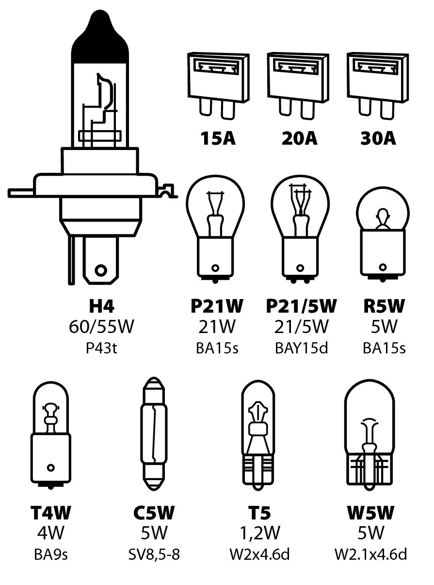 Spare lamps kit 11 pcs, 12V - H4 halogen P43 thumb