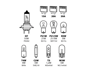 Spare lamps kit 11 pcs, 12V - H7 halogen
