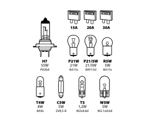 Kit becuri si sigurante 11buc, 12V - halogen H7