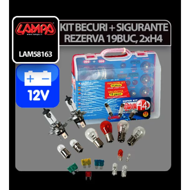 Spare lamps kit 19 pcs, 12V - 2xH4 P43 halogen