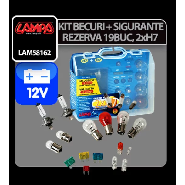 Spare lamps kit 19 pcs, 12V - 2xH7 halogen