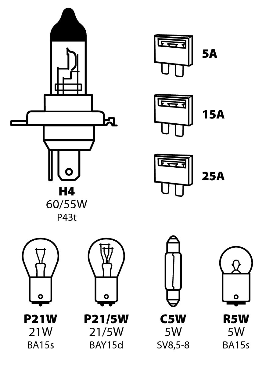 Spare lamps kit 8 pcs, 12V - H4 halogen P43 thumb