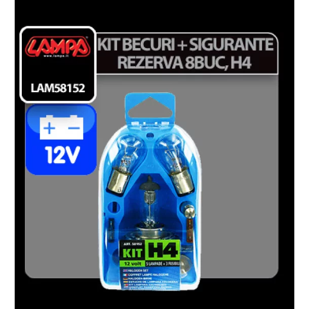 Spare lamps kit 8 pcs, 12V - H4 halogen P43