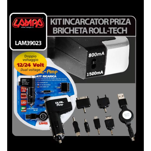 Kit incarcator priza Roll-Tech la bricheta 12/24V - 800/1500 mA