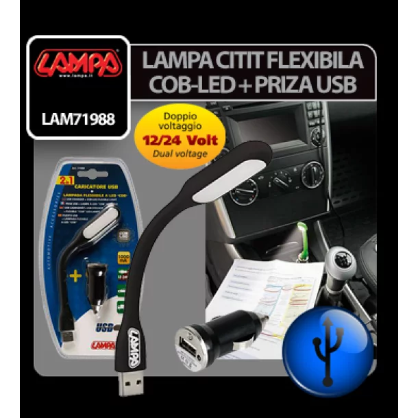 COB LED-es flexibilis Lámpa + USB töltő 12/24V