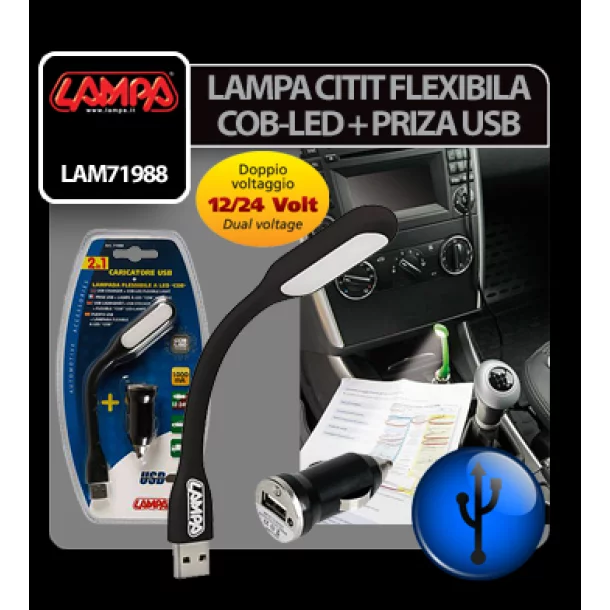 Lampa citit flexibila COB-LED si priza USB 12/24V