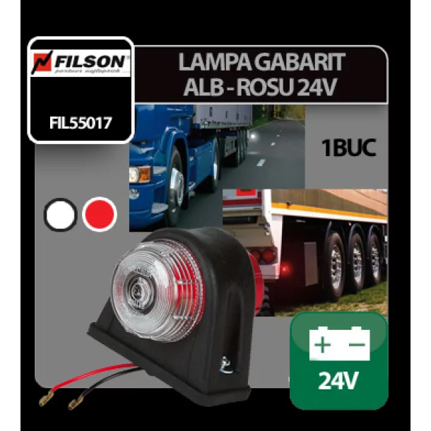 Lampa gabarit camion cu bec 24V Filson - Alb/Rosu