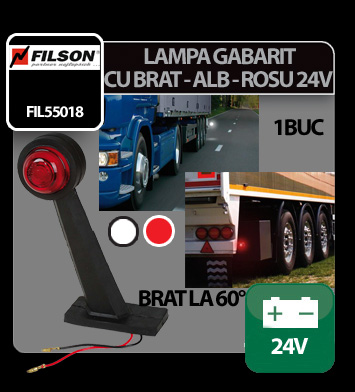 Lampa gabarit camion cu brat 60° cu bec 24V Filson - Alb/Rosu thumb