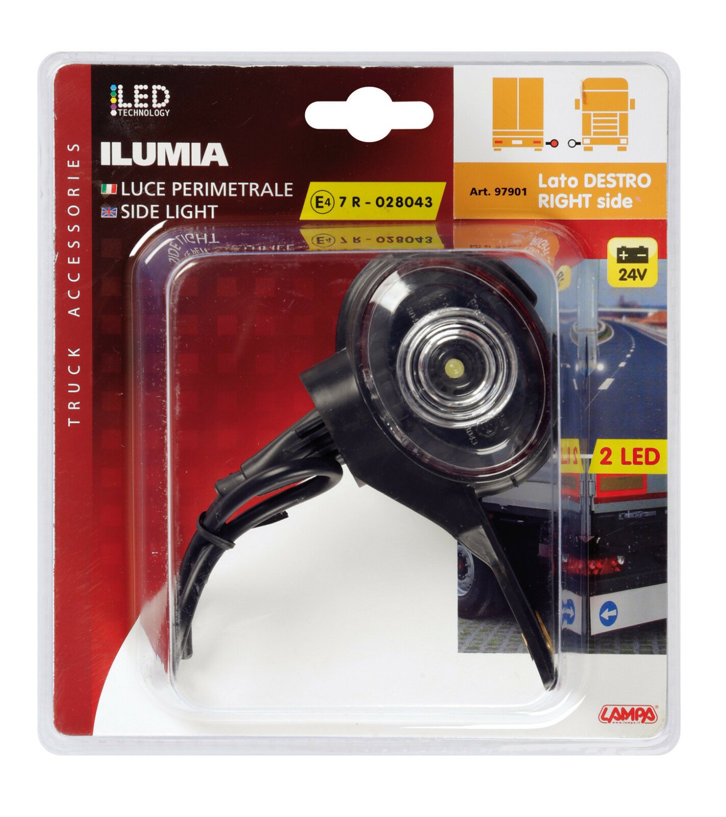 Ilumia 2 LED-es méret helyzetjelző kamionra - 24V - Fehér/Piros - Jobb oldali thumb