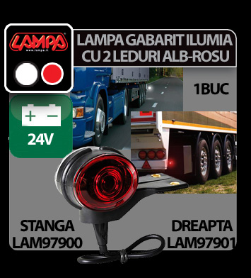 Ilumia 2 LED-es méret helyzetjelző kamionra - 24V - Fehér/Piros - Bal oldali thumb