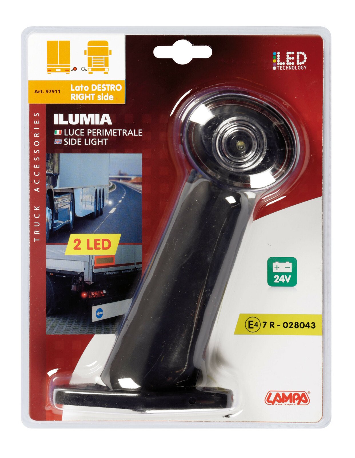 Lampa gabarit camion Ilumia cu brat 60° - cu 2 LED-uri 24V - Alb/Rosu - Dreapta thumb