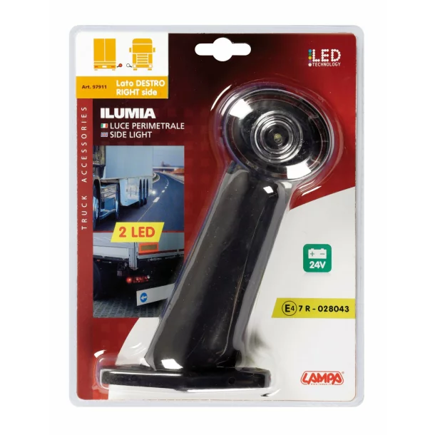 Lampa gabarit camion Ilumia cu brat 60° - cu 2 LED-uri 24V - Alb/Rosu - Dreapta