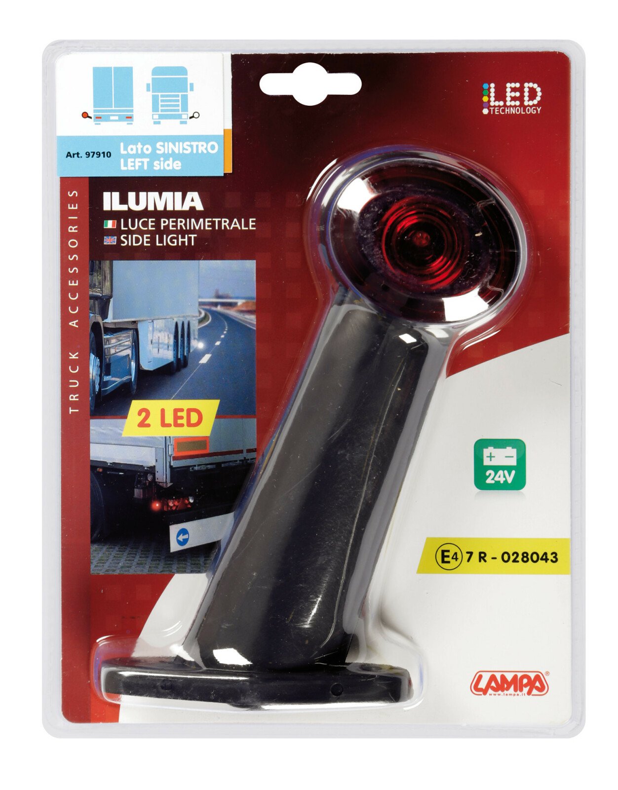 Lampa gabarit camion Ilumia cu brat 60° - cu 2 LED-uri 24V - Alb/Rosu - Stanga thumb