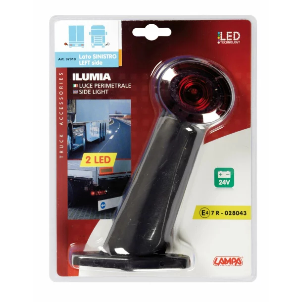 Lampa gabarit camion Ilumia cu brat 60° - cu 2 LED-uri 24V - Alb/Rosu - Stanga