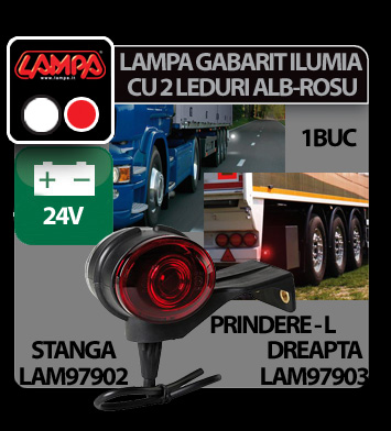 Ilumia 2 LED-es méret helyzetjelző kamionra L rögzítés - 24V - Fehér/Piros - Jobb oldali thumb