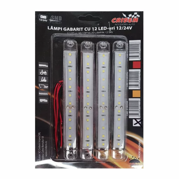 Lampa gabarit cu 12 LED-uri 12/24V set 4buc Cridem - Alb