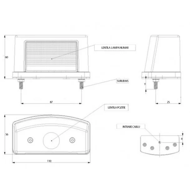 Lampa iluminat numar inmatriculare cu 2 functii W08 12/24V Kamar - Rosu/Alb