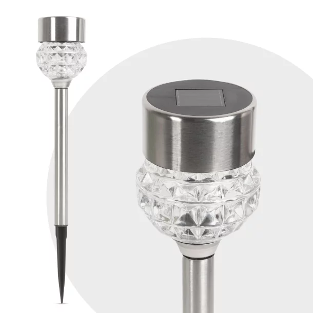 LED solar lamp - stake - brushed metal + glass - 370 mm