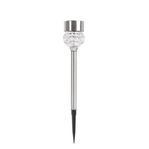 LED solar lamp - stake - brushed metal + glass - 370 mm