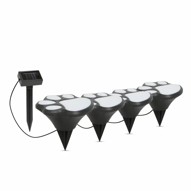 Lampă solară LED cu plexiglas - model amprentă de câine - plastic negru - 360 cm