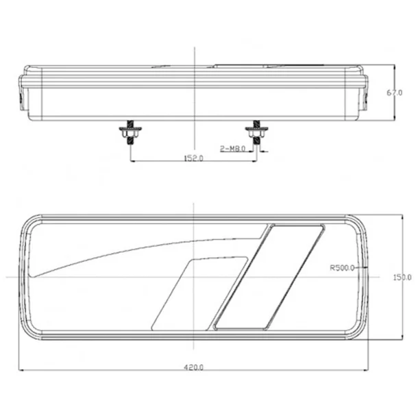 75LED-es hátsó féklámpa 10/30V 420x150mm - Jobb