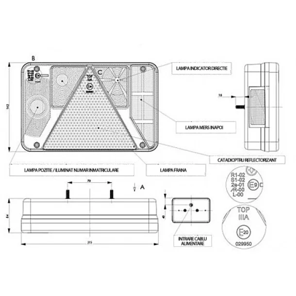 Lampa stop spate cu 5 functii Kamar 215x140mm 12/24V- Dreapta