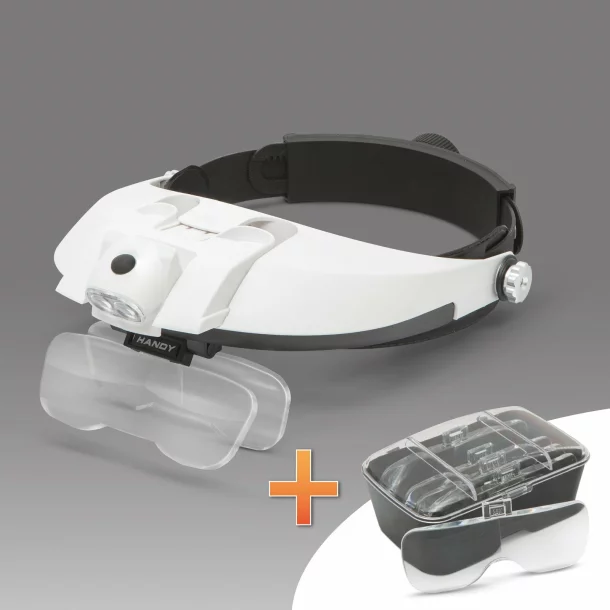Headband magnifying glass with LED light, with double lens