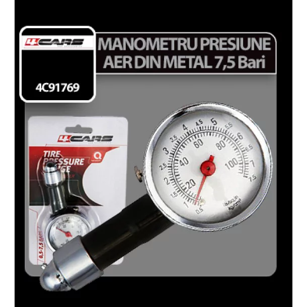 4Cars Tyre pressure gaude metal 7,5Bar - Resealed