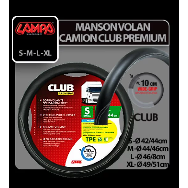 Club, comfort grip steering wheel cover - L - Ø 46/48 cm - Black