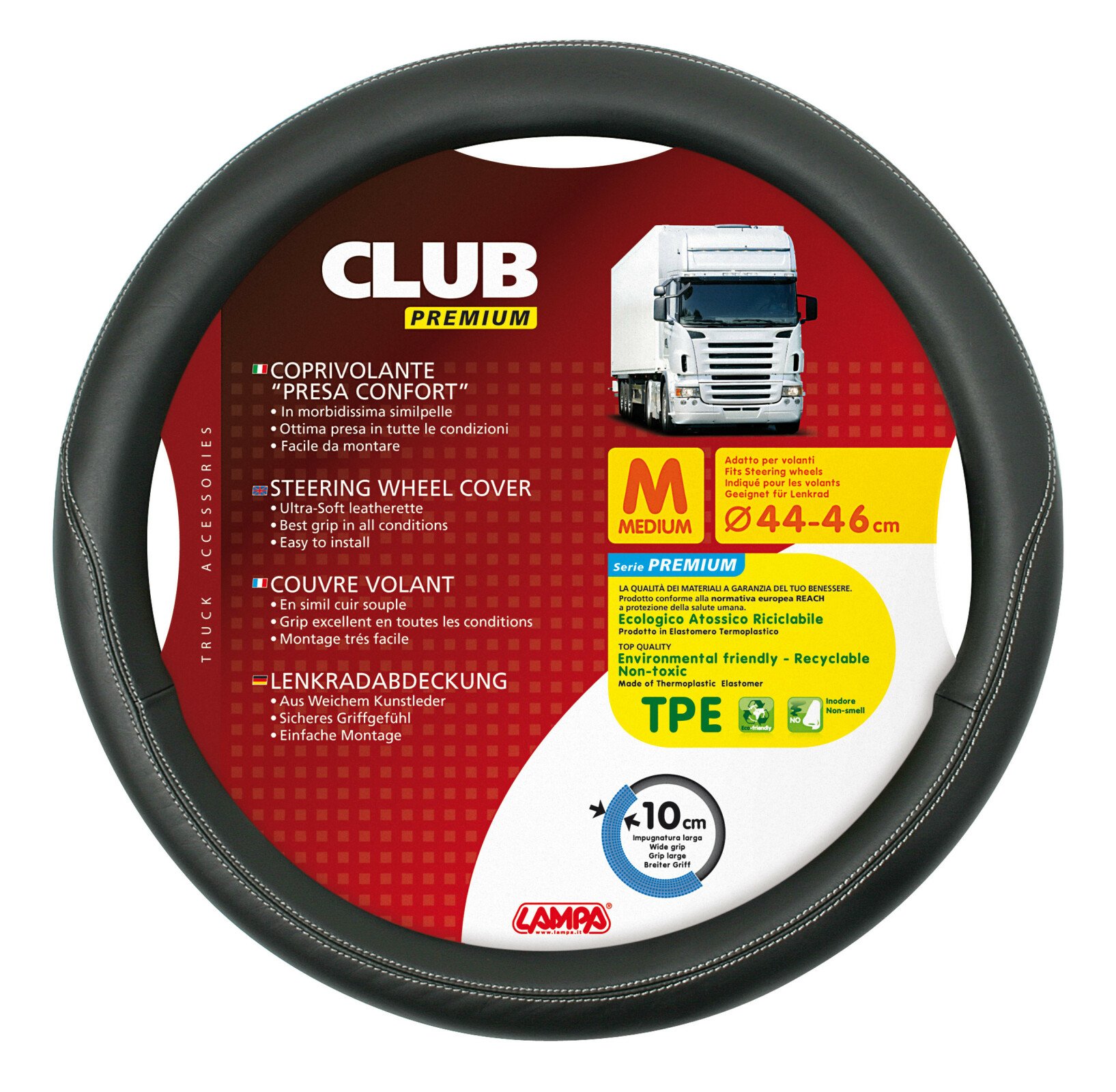 Club, comfort grip steering wheel cover - M - Ø 44/46 cm - Black thumb