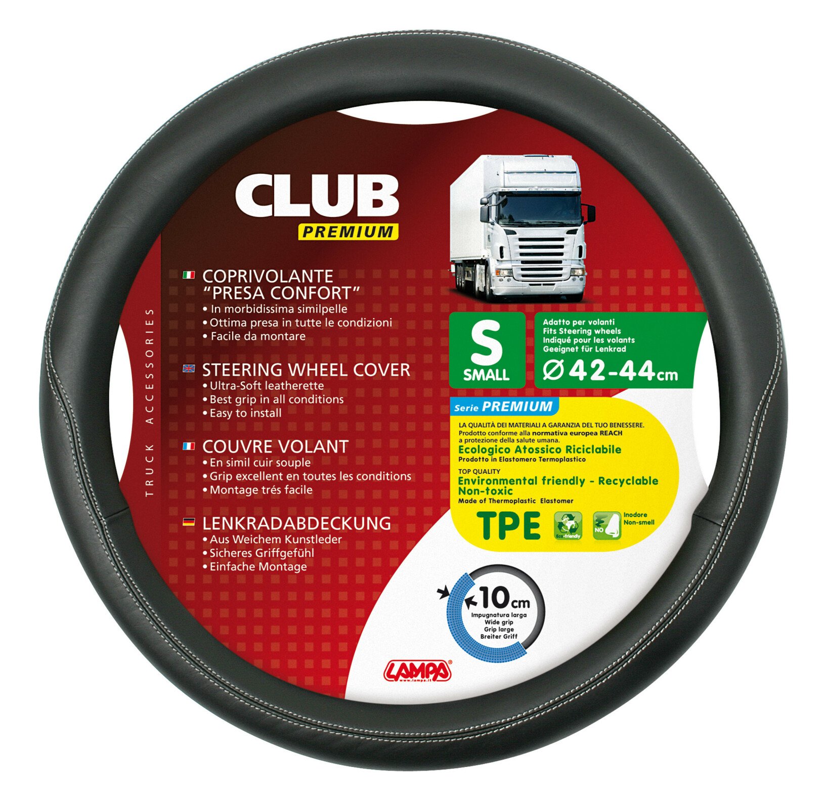 Club, comfort grip steering wheel cover - S - Ø 42/44 cm - Black thumb
