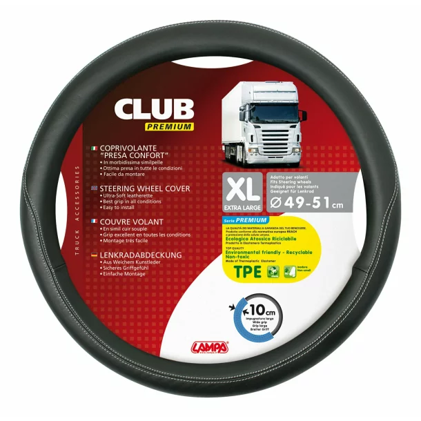 Club, comfort grip steering wheel cover - XL - Ø 49/51cm - Black